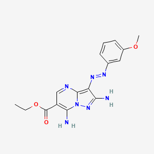 molecular formula C16H17N7O3 B1191400 Ethyl 2,7-diamino-3-[(3-methoxyphenyl)diazenyl]pyrazolo[1,5-a]pyrimidine-6-carboxylate 