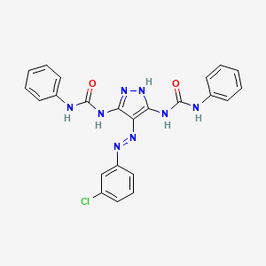 molecular formula C23H19ClN8O2 B1191436 N-{3-[(anilinocarbonyl)amino]-4-[(3-chlorophenyl)diazenyl]-1H-pyrazol-5-yl}-N'-phenylurea 
