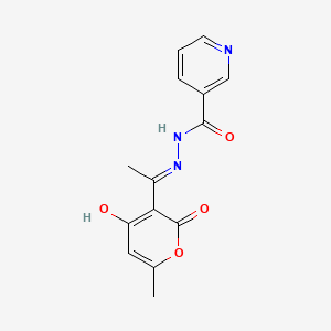 molecular formula C14H13N3O4 B1191520 N'-[1-(4-hydroxy-6-methyl-2-oxo-2H-pyran-3-yl)ethylidene]nicotinohydrazide 
