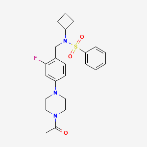 molecular formula C23H28FN3O3S B1191747 N-(4-(4-Acetylpiperazin-1-yl)-2-fluorobenzyl)-N-cyclobutylbenzenesulfonamide 