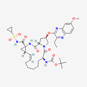 molecular formula C37H50N6O9S B1192102 tert-butyl N-[(1S,4R,6S,7Z,14S,18R)-4-(cyclopropylsulfonylcarbamoyl)-18-(3-ethyl-7-methoxyquinoxalin-2-yl)oxy-2,15-dioxo-3,16-diazatricyclo[14.3.0.04,6]nonadec-7-en-14-yl]carbamate 