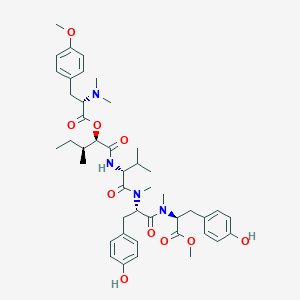 molecular formula C44H60N4O10 B1192207 [(2R,3S)-1-[[(2R)-1-[[(2S)-3-(4-hydroxyphenyl)-1-[[(2S)-3-(4-hydroxyphenyl)-1-methoxy-1-oxopropan-2-yl]-methylamino]-1-oxopropan-2-yl]-methylamino]-3-methyl-1-oxobutan-2-yl]amino]-3-methyl-1-oxopentan-2-yl] (2S)-2-(dimethylamino)-3-(4-methoxyphenyl)propanoate 