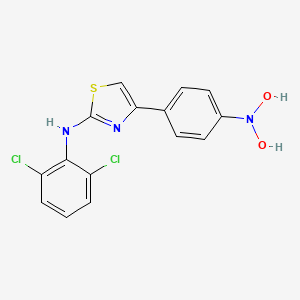 molecular formula C15H10Cl2N3O2S B1192346 N-(2,6-dichlorophenyl)-4-[4-(dihydroxyamino)phenyl]-1,3-thiazol-2-amine 