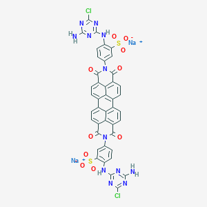 molecular formula C42H20Cl2N12Na2O10S2 B011925 Benzenesulfonic acid, 3,3'-(1,2,3,8,9,10-hexahydro-1,3,8,10-tetraoxoanthra(2,1,9-def:6,5,10-d'e'f')diisoquinoline-2,9-diyl)bis(6-((4-amino-6-chloro-s-triazin-2-yl)amino)-, disodium salt CAS No. 106424-71-9