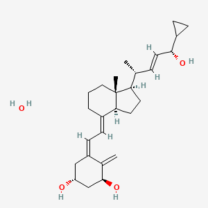 molecular formula C27H42O4 B1192571 5-[2-[(7aR)-1-(5-cyclopropyl-5-hydroxypent-3-en-2-yl)-7a-methyl-2,3,3a,5,6,7-hexahydro-1H-inden-4-ylidene]ethylidene]-4-methylidenecyclohexane-1,3-diol;hydrate CAS No. 147657-22-5
