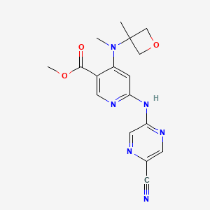 molecular formula C17H18N6O3 B11926712 Methyl 6-((5-cyanopyrazin-2-yl)amino)-4-(methyl(3-methyloxetan-3-yl)amino)nicotinate 