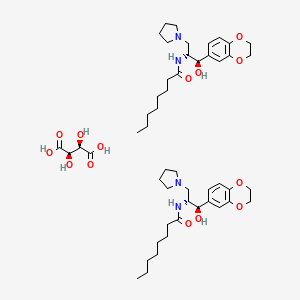 molecular formula C27H42N2O10 B1192694 N-[(1R,2R)-1-(2,3-dihydro-1,4-benzodioxin-6-yl)-1-hydroxy-3-pyrrolidin-1-ylpropan-2-yl]octanamide;(2R,3R)-2,3-dihydroxybutanedioic acid CAS No. 928659-70-5