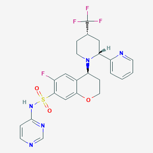 molecular formula C24H23F4N5O3S B1192781 (4S)-6-fluoro-4-[(2R,4S)-2-pyridin-2-yl-4-(trifluoromethyl)piperidin-1-yl]-N-pyrimidin-4-yl-3,4-dihydro-2H-chromene-7-sulfonamide 