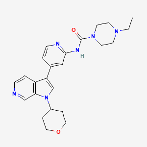 molecular formula C24H30N6O2 B1192784 4-ethyl-N-{4-[1-(oxan-4-yl)-1H-pyrrolo[2,3-c]pyridin-3-yl]pyridin-2-yl}piperazine-1-carboxamide 