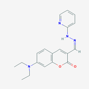 molecular formula C33H32N4O3 B1192856 7-(diethylamino)-3-[(Z)-(pyridin-2-ylhydrazinylidene)methyl]chromen-2-one 