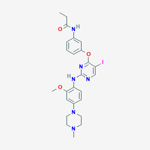 molecular formula C25H29IN6O3 B1192874 N-(3-((5-碘-2-((2-甲氧基-4-(4-甲基哌嗪-1-基)苯基)氨基)嘧啶-4-基)氧基)苯基)丙酰胺 