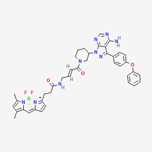 molecular formula C40H40BF2N9O3 B1192903 N-[(E)-4-[3-[4-amino-3-(4-phenoxyphenyl)pyrazolo[3,4-d]pyrimidin-1-yl]piperidin-1-yl]-4-oxobut-2-enyl]-3-(2,2-difluoro-10,12-dimethyl-1-aza-3-azonia-2-boranuidatricyclo[7.3.0.03,7]dodeca-3,5,7,9,11-pentaen-4-yl)propanamide 
