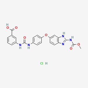 molecular formula C23H20ClN5O6 B1192930 3-[[4-[[2-(甲氧羰基氨基)-3H-苯并咪唑-5-基]氧基]苯基]氨基甲酰氨基]苯甲酸；盐酸盐 