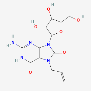 molecular formula C13H17N5O6 B11929487 2-amino-9-[3,4-dihydroxy-5-(hydroxymethyl)-2-oxolanyl]-7-prop-2-enyl-3H-purine-6,8-dione 