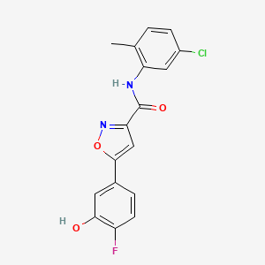 molecular formula C17H12ClFN2O3 B1192970 N-(5-chloro-2-methylphenyl)-5-(4-fluoro-3-hydroxyphenyl)-1,2-oxazole-3-carboxamide 