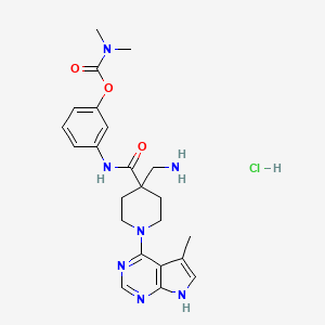 molecular formula C23H30ClN7O3 B1193032 [3-[[4-(aminomethyl)-1-(5-methyl-7H-pyrrolo[2,3-d]pyrimidin-4-yl)piperidine-4-carbonyl]amino]phenyl] N,N-dimethylcarbamate;hydrochloride CAS No. 1374644-80-0