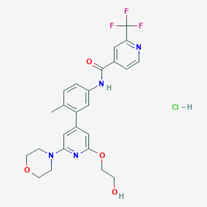 molecular formula C25H26ClF3N4O4 B1193033 N-[3-[2-(2-hydroxyethoxy)-6-morpholin-4-ylpyridin-4-yl]-4-methylphenyl]-2-(trifluoromethyl)pyridine-4-carboxamide;hydrochloride 