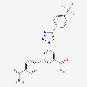 molecular formula C23H15F3N4O3 B1193125 4'-carbamoyl-5-{4-[4-(trifluoromethyl)phenyl]-1H-1,2,3-triazol-1-yl}-[1,1'-biphenyl]-3-carboxylic acid 