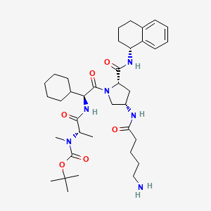 molecular formula C37H58N6O6 B11931513 tert-butyl N-[(2S)-1-[[(1S)-2-[(2S,4S)-4-(5-aminopentanoylamino)-2-[[(1R)-1,2,3,4-tetrahydronaphthalen-1-yl]carbamoyl]pyrrolidin-1-yl]-1-cyclohexyl-2-oxoethyl]amino]-1-oxopropan-2-yl]-N-methylcarbamate 