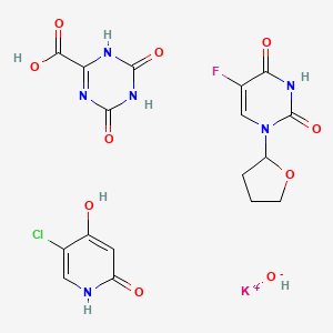 molecular formula C17H17ClFKN6O10 B11932040 potassium;5-chloro-4-hydroxy-1H-pyridin-2-one;4,6-dioxo-1H-1,3,5-triazine-2-carboxylic acid;5-fluoro-1-(oxolan-2-yl)pyrimidine-2,4-dione;hydroxide 