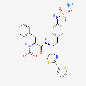 molecular formula C26H25N4NaO6S3 B11932153 sodium;N-[4-[(2R)-2-[[(2R)-2-(methoxycarbonylamino)-3-phenylpropanoyl]amino]-2-(2-thiophen-2-yl-1,3-thiazol-4-yl)ethyl]phenyl]sulfamate 