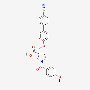 molecular formula C27H24N2O5 B1193272 3-[[4-(4-Cyanophenyl)phenoxy]methyl]-1-(4-methoxybenzoyl)pyrrolidine-3-carboxylic acid 