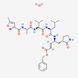 molecular formula C35H50N6O9 B11932938 benzyl (E,4S)-4-[[(2S)-4-methyl-2-[[(2S)-3-methyl-2-[[(2S)-2-[(5-methyl-1,2-oxazole-3-carbonyl)amino]propanoyl]amino]butanoyl]amino]pentanoyl]amino]-5-[(3S)-2-oxopyrrolidin-3-yl]pent-2-enoate;hydrate 