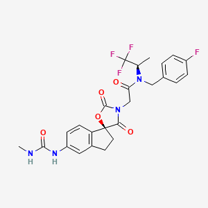 molecular formula C25H24F4N4O5 B11933743 N-[(4-fluorophenyl)methyl]-2-[(3S)-6-(methylcarbamoylamino)-2',4'-dioxospiro[1,2-dihydroindene-3,5'-1,3-oxazolidine]-3'-yl]-N-[(2R)-1,1,1-trifluoropropan-2-yl]acetamide 