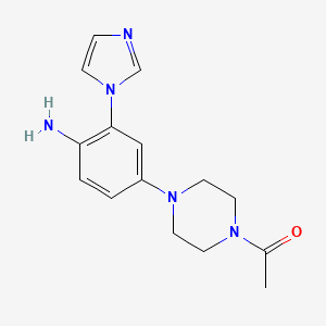 molecular formula C15H19N5O B1193379 4-Acetyl-1-(4-amino-3-imidazole-1-yl-phenyl)piperazine 