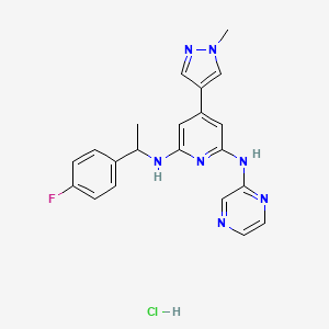 molecular formula C21H21ClFN7 B11933903 N2-[1-(4-fluorophenyl)ethyl]-4-(1-methylpyrazol-4-yl)-N6-(pyrazin-2-yl)pyridine-2,6-diamine hydrochloride 