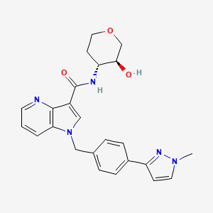 molecular formula C24H25N5O3 B1193410 N-[(3S,4R)-3-hydroxyoxan-4-yl]-1-[[4-(1-methylpyrazol-3-yl)phenyl]methyl]pyrrolo[3,2-b]pyridine-3-carboxamide 