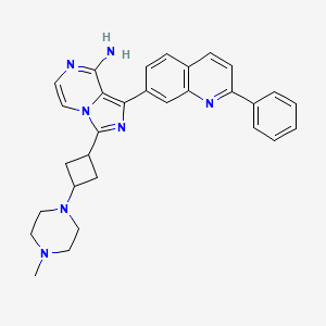 molecular formula C30H31N7 B1193415 3-[cis-3-(4-Methylpiperazin-1-yl)cyclobutyl]-1-(2-phenylquinolin-7-yl)imidazo[1,5-a]pyrazin-8-amine 