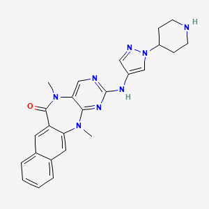molecular formula C25H26N8O B11934896 2,9-Dimethyl-5-[(1-piperidin-4-ylpyrazol-4-yl)amino]-2,4,6,9-tetrazatetracyclo[9.8.0.03,8.013,18]nonadeca-1(19),3,5,7,11,13,15,17-octaen-10-one 