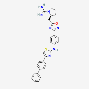 molecular formula C29H28ClN7OS B1193491 (S)-(2-((3-(4-((4-([1,1'-Biphenyl]-4-yl)thiazol-2-yl)amino)phenyl)-1,2,4-oxadiazol-5-yl)methyl)pyrrolidin-1-yl) (amino)methaniminium 