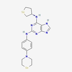 molecular formula C19H23N7Se2 B1193492 6-N-[(3S)-selenolan-3-yl]-2-N-(4-selenomorpholin-4-ylphenyl)-7H-purine-2,6-diamine 