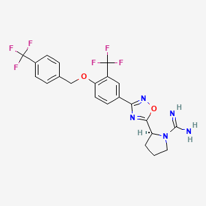 molecular formula C22H19F6N5O2 B1193493 (2S)-2-[3-[3-(trifluoromethyl)-4-[[4-(trifluoromethyl)phenyl]methoxy]phenyl]-1,2,4-oxadiazol-5-yl]pyrrolidine-1-carboximidamide 