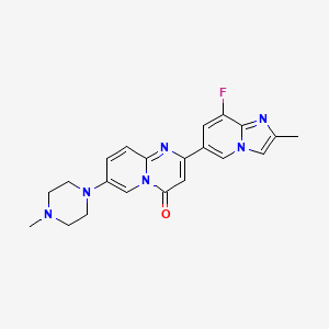 molecular formula C20H20FN7O B1193503 2-(8-Fluoro-2-methylimidazo[1,2-a]pyridin-6-yl)-7-(4-methylpiperazin-1-yl)pyrido[1,2-a]pyrimidin-4-one 