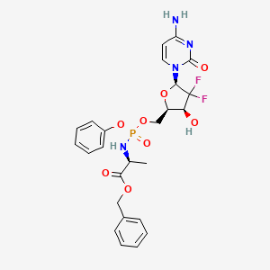 molecular formula C25H27F2N4O8P B11935252 benzyl (2S)-2-[({[(2R,3S,5R)-5-(4-amino-2-oxo-1,2-dihydropyrimidin-1-yl)-4,4-difluoro-3-hydroxyoxolan-2-yl]methoxy}(phenoxy)phosphoryl)amino]propanoate 