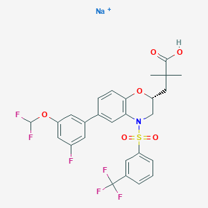molecular formula C27H23F6NNaO6S+ B11935358 sodium;3-[(2R)-6-[3-(difluoromethoxy)-5-fluorophenyl]-4-[3-(trifluoromethyl)phenyl]sulfonyl-2,3-dihydro-1,4-benzoxazin-2-yl]-2,2-dimethylpropanoic acid 