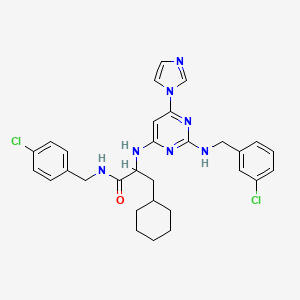 molecular formula C30H33Cl2N7O B1193541 N-[(4-chlorophenyl)methyl]-2-[[2-[(3-chlorophenyl)methylamino]-6-imidazol-1-ylpyrimidin-4-yl]amino]-3-cyclohexylpropanamide 