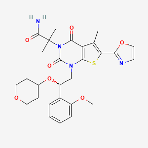 molecular formula C28H32N4O7S B11935649 2-[1-[(2S)-2-(2-methoxyphenyl)-2-(oxan-4-yloxy)ethyl]-5-methyl-6-(1,3-oxazol-2-yl)-2,4-dioxothieno[2,3-d]pyrimidin-3-yl]-2-methylpropanamide 