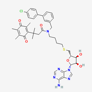molecular formula C41H47ClN6O6S B1193585 N-[4-[[(2S,3S,4R,5R)-5-(6-aminopurin-9-yl)-3,4-dihydroxyoxolan-2-yl]methylsulfanyl]butyl]-N-[[3-(4-chlorophenyl)phenyl]methyl]-3-methyl-3-(2,4,5-trimethyl-3,6-dioxocyclohexa-1,4-dien-1-yl)butanamide 