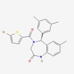 molecular formula C23H21BrN2O2S B1193587 (5R)-4-(5-bromothiophene-2-carbonyl)-5-(3,5-dimethylphenyl)-7-methyl-1,3,4,5-tetrahydro-2H-1,4-benzodiazepin-2-one 