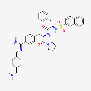 molecular formula C43H54N6O4S B1193609 (2R)-N-[(2R)-3-[4-[N'-[[4-[(dimethylamino)methyl]cyclohexyl]methyl]carbamimidoyl]phenyl]-1-oxo-1-pyrrolidin-1-ylpropan-2-yl]-2-(naphthalen-2-ylsulfonylamino)-3-phenylpropanamide 