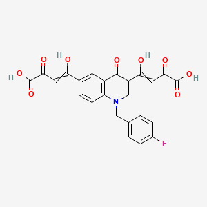 molecular formula C24H16FNO9 B1193661 4-[3-(3-Carboxy-1-hydroxy-3-oxoprop-1-enyl)-1-[(4-fluorophenyl)methyl]-4-oxoquinolin-6-yl]-4-hydroxy-2-oxobut-3-enoic acid 