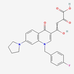 molecular formula C24H21FN2O5 B1193662 4-[1-[(4-Fluorophenyl)methyl]-4-oxo-7-pyrrolidin-1-ylquinolin-3-yl]-4-hydroxy-2-oxobut-3-enoic acid 