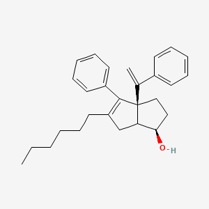 molecular formula C28H34O B1193702 rac-(1R,5R,6R)-3-Hexyl-6-hydroxy-2-phenyl-1-(phenylvinyl)-bicyclo[3.3.0]oct-2-ene 