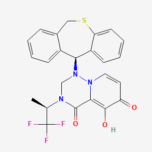 molecular formula C24H20F3N3O3S B1193704 1-[(11S)-6,11-dihydrodibenzo[b,e]thiepin-11-yl]-5-hydroxy-3-[(2R)-1,1,1-trifluoropropan-2-yl]-2,3-dihydro-1H-pyrido[2,1-f][1,2,4]triazine-4,6-dione 