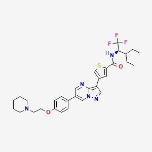 molecular formula C23H28F3N5O2S B1193720 N-[(2R)-3-乙基-1,1,1-三氟戊-2-基]-4-[6-[4-(2-哌啶-1-基乙氧基)苯基]吡唑并[1,5-a]嘧啶-3-基]噻吩-2-甲酰胺 