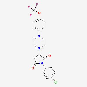 molecular formula C21H19ClF3N3O3 B1193722 1-(4-Chlorophenyl)-3-[4-[4-(trifluoromethoxy)phenyl]piperazin-1-yl]pyrrolidine-2,5-dione 